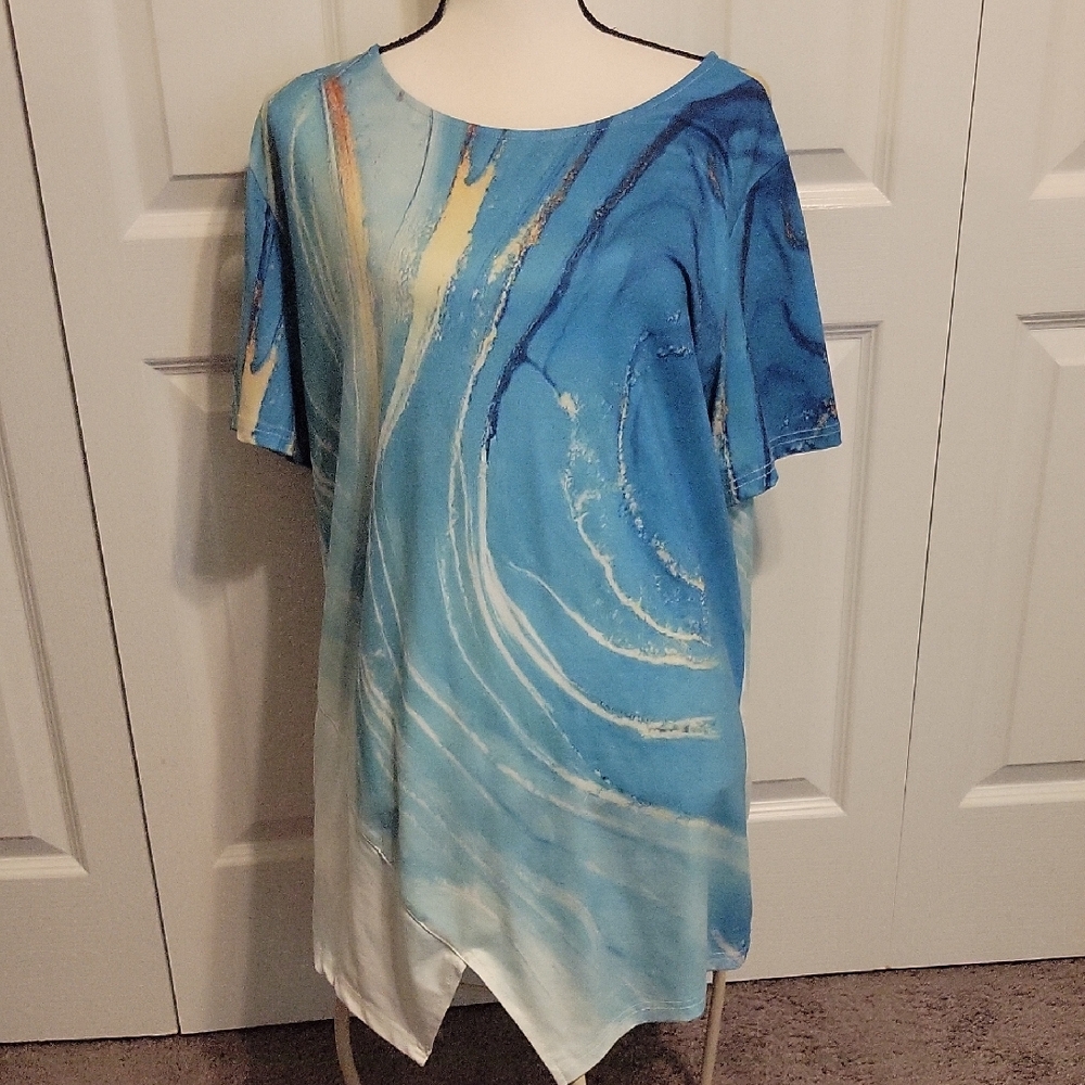 Blue and Yellow Abstract Tunic Top